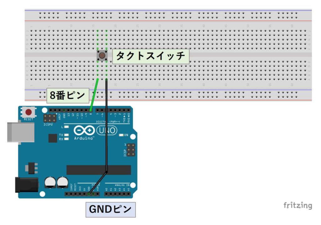 ブレッドボードを使用したスイッチの判定をさせる回路(内部プルアップ)