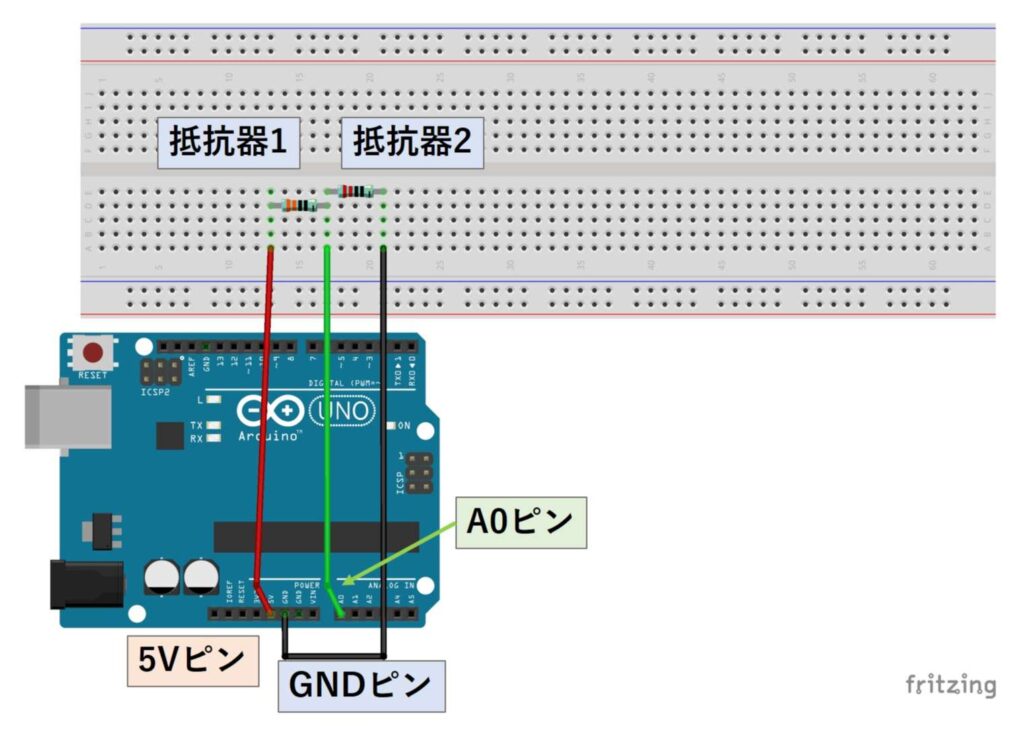 抵抗器により電圧を調節する回路