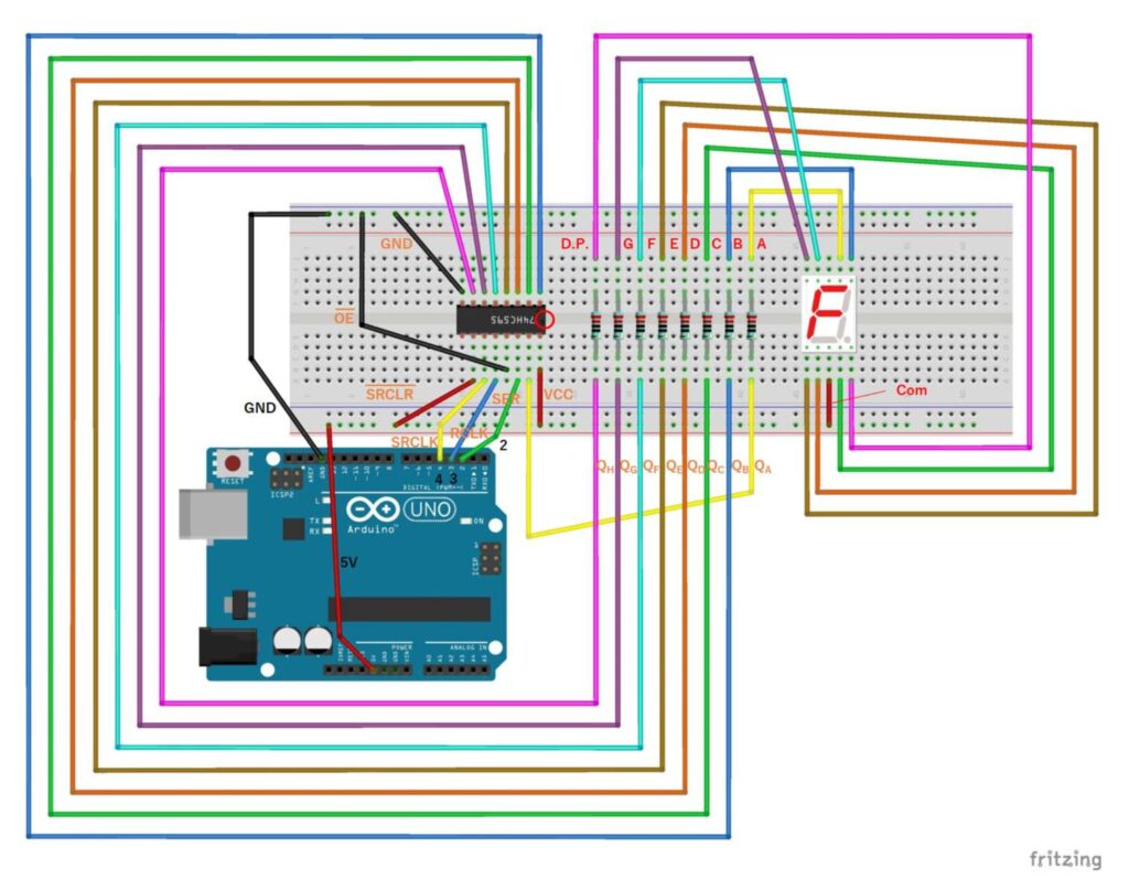 74HC595で7セグメントLEDを制御する回路(アノードコモン)