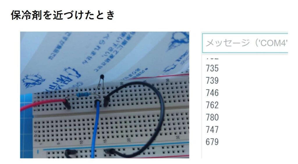 保冷剤を近づけたときの値