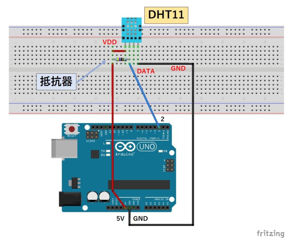 DHT11と通信する回路