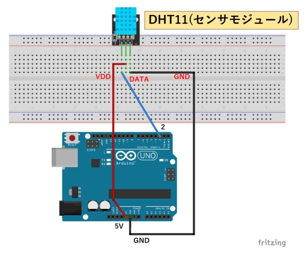 DHT11センサモジュールと通信する回路