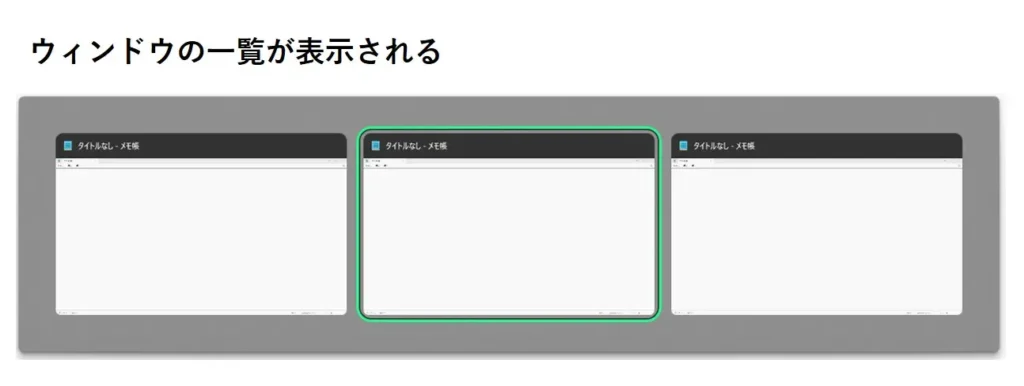 ウィンドウの一覧が表示される